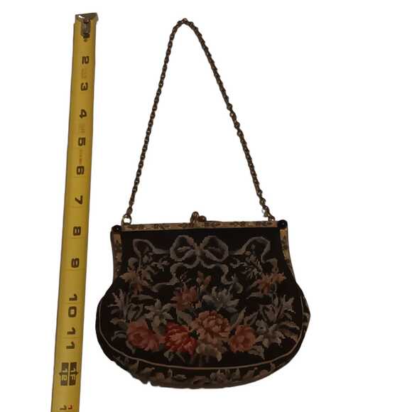 Vintage Austrian Petit Point Floral Evening Bag Silk Lined Clutch Handbag Black - Picture 4 of 5